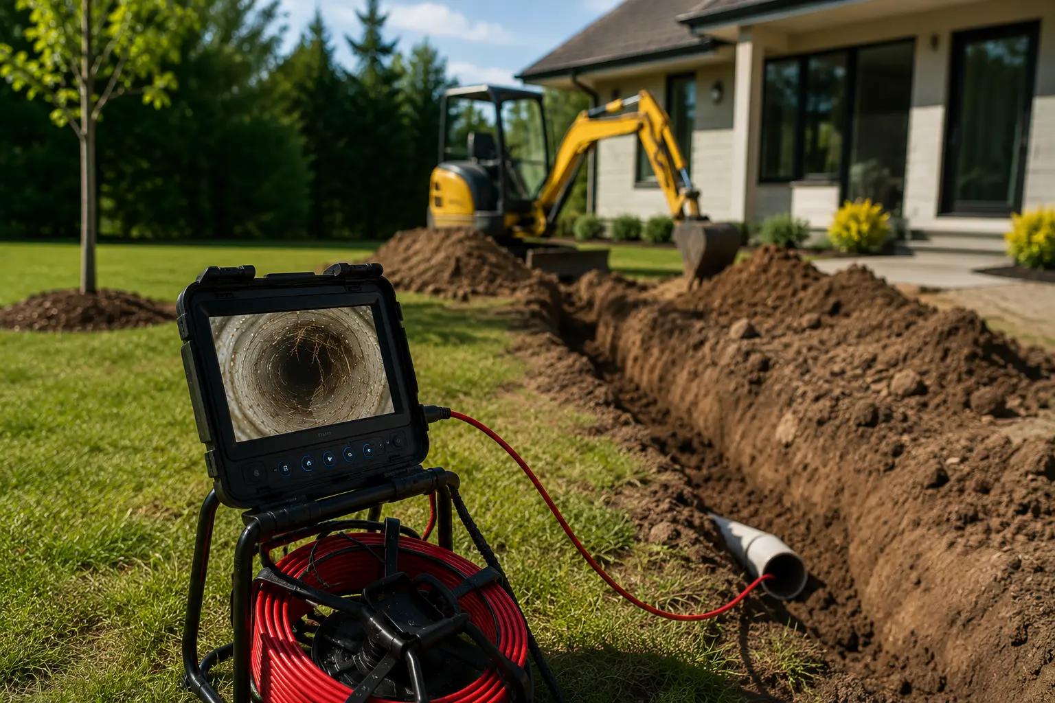 Sewer line inspection before Landscaping construction project