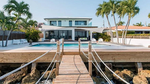 Modern house with pool and dock